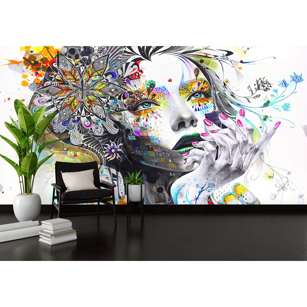 Abstract Woman Art, Woman Portrait Wall Paper, Colorful Woman Wall Art, Woman Face Wall Paper, Woman Portrait Paper Art, Modern Wallpaper,.jpg