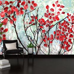 accent wall, farmhouse wallpaper, red leaves painting wallpaper, landscape wallpaper, floral wallpaper, vinyl wallpaper,