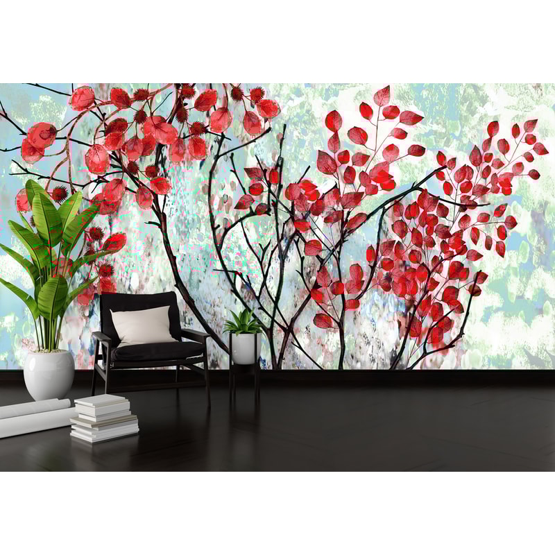 Accent Wall, Farmhouse Wallpaper, Red Leaves Painting Wallpaper, Landscape Wallpaper, Floral Wallpaper, Vinyl Wallpaper, Wallpaper Border,.jpg