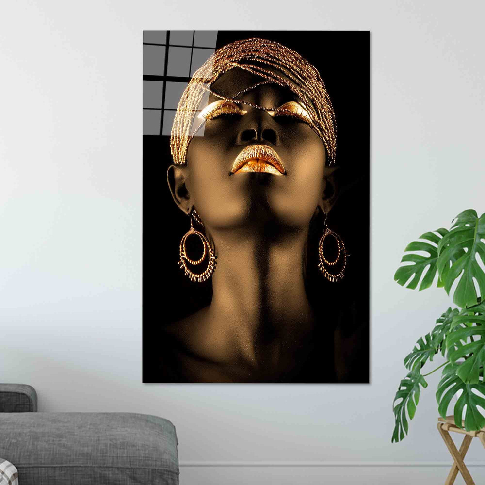 African Wall Hanging, Artwork, African Gold Lip Poster, Ethnic Wall Table, Personalized Gifts Canvas, Living Room Art, Black Gold Wall Art.jpg