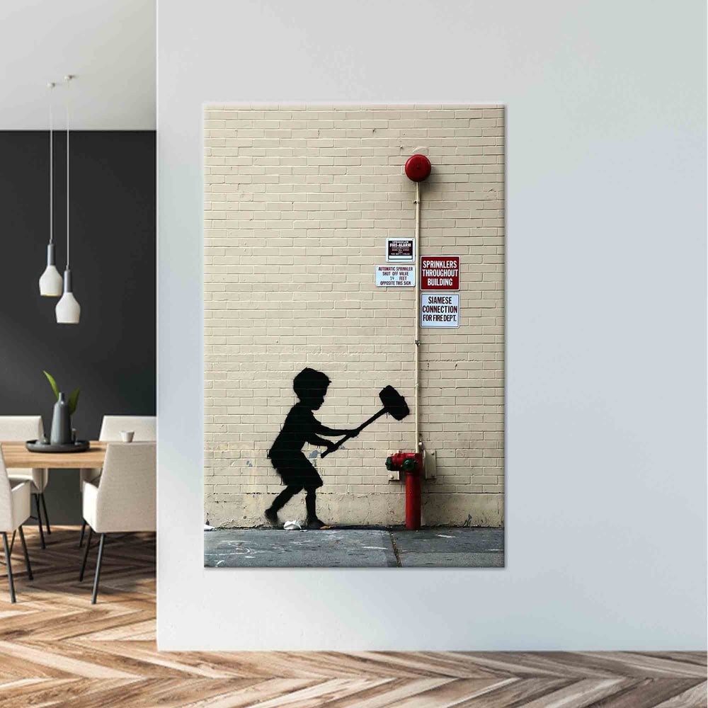 Banksy Boy Wall Art, With Hammer Art, Banksy Hammer Art, 3D Wall Art, Tempered Glass, Canvas Art, Personalized Gift, Living Room Wall Art,.jpg