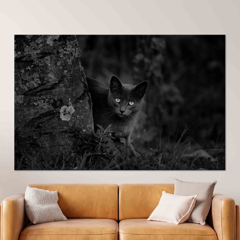 Black Cat Wall Decor, Cat Wall Art, Animal Wall Art, Black Wall Decor, Tempered Glass, Framed Canavs, Personalized Gift, Large Wall Decor,.jpg