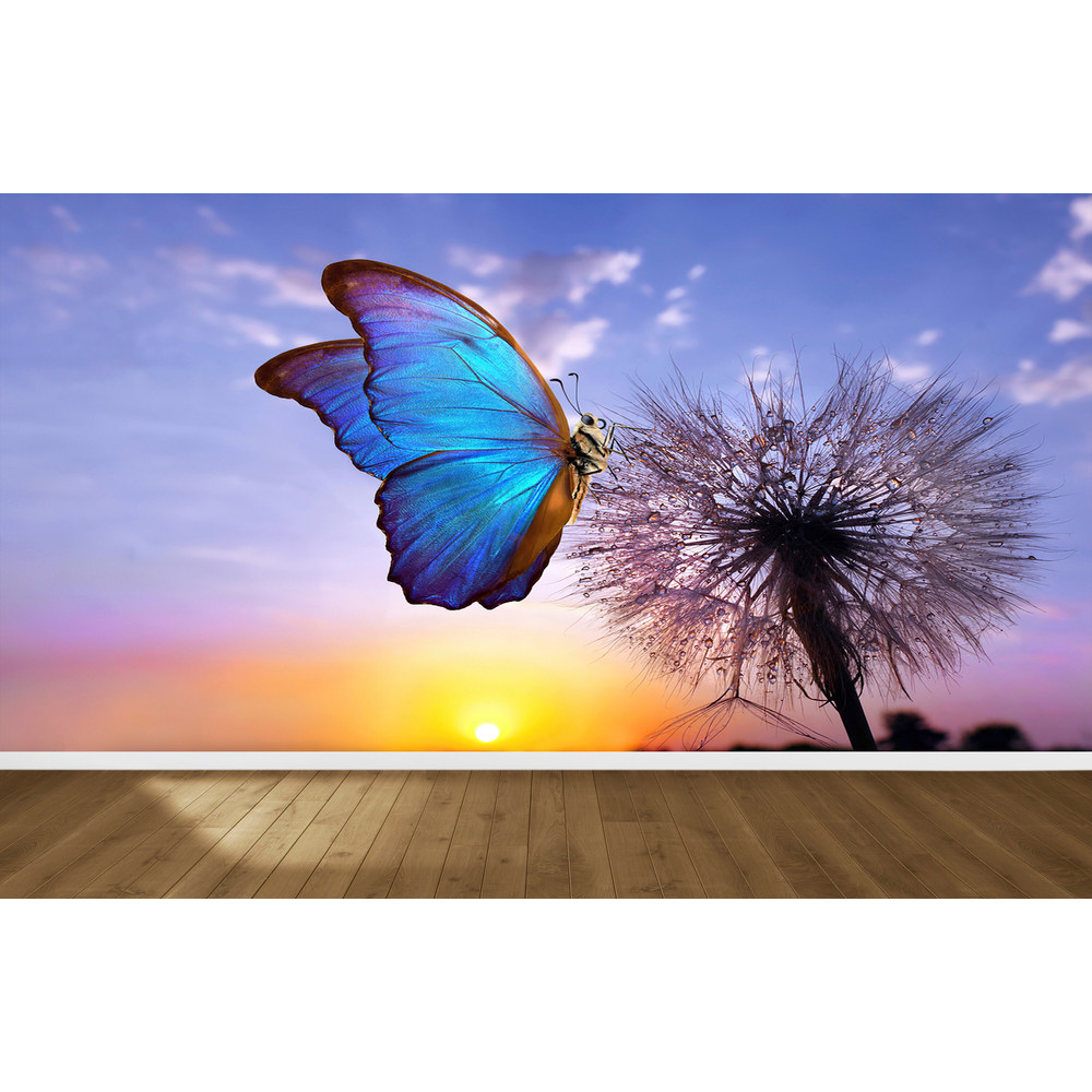 3D Wall Decor, Sunset Mural, Animal Wall Poster, Wall Deco, Paper Crafts, Morpho Butterfly and Dandelion Wall Mural, Living Room Wallpaper,.jpg