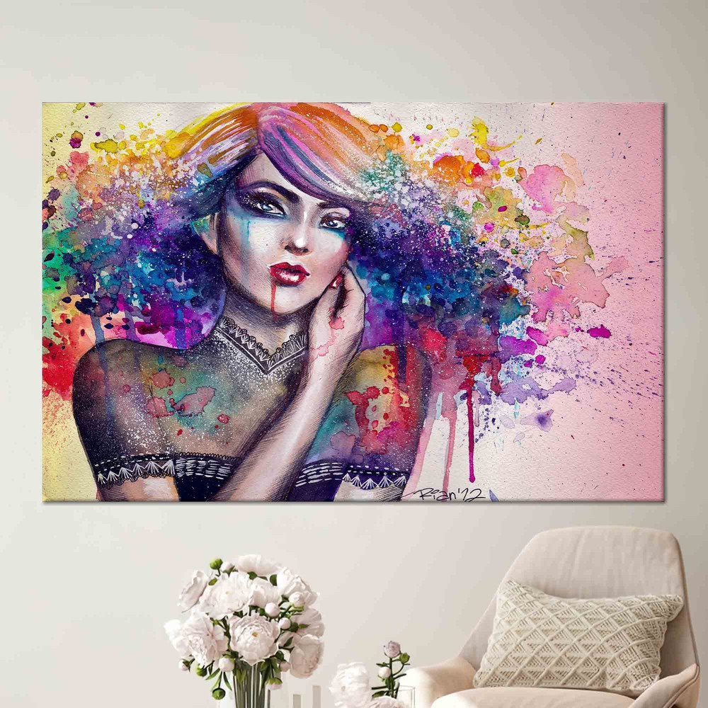 Abstract Girl Wall Art, Woman Artwork, Colorful Wall Decor, 3D Wall Art, Personalized Gift, Canvas Art, Tempered Glass, Girl Room Wall Art,.jpg