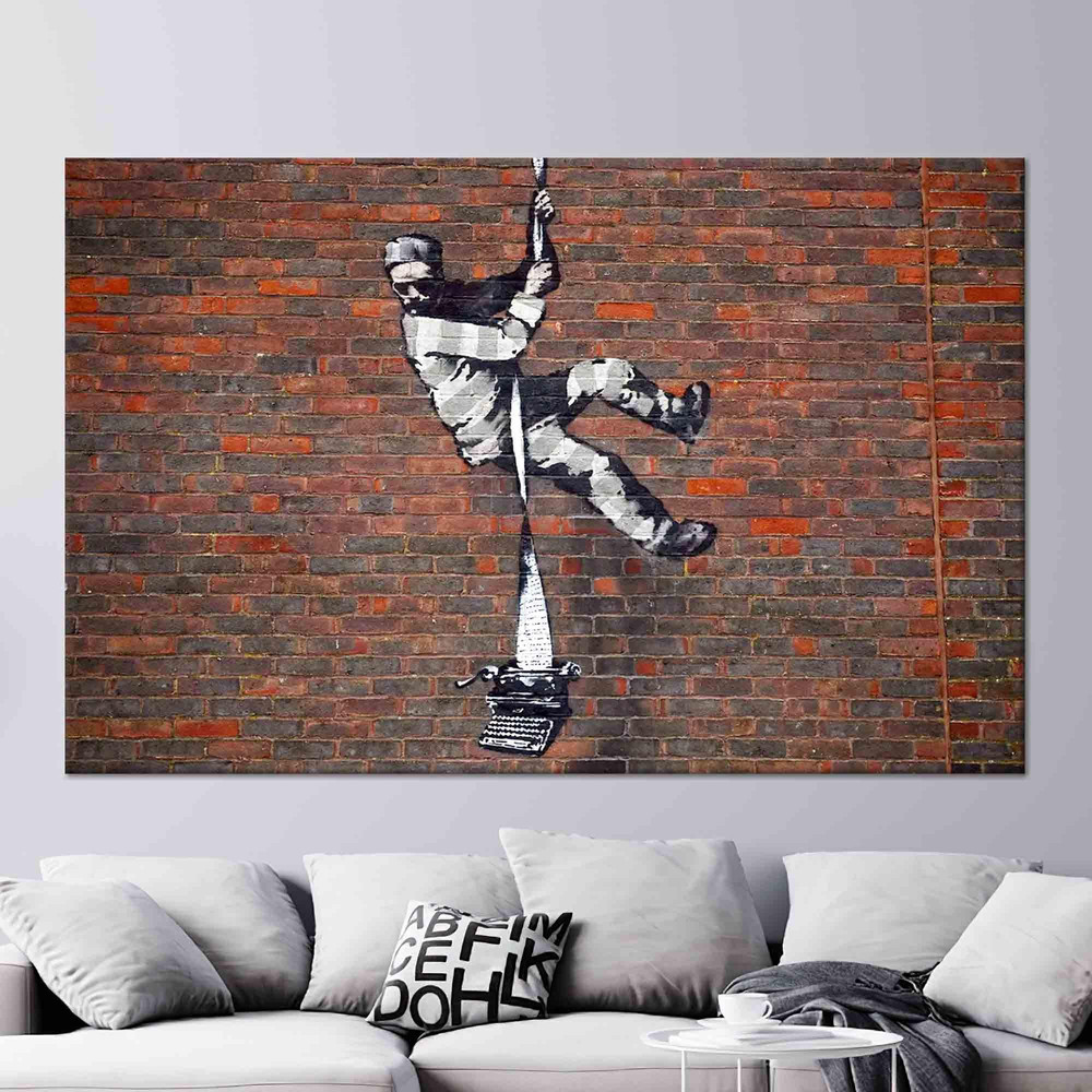Bansky Reading Prison Art, Banksy Street Art, Graffiti Wall Decor, Street Canvas Art, 3D Wall Art, Framed Wall Art, Gift Glass, Home Decor,.jpg