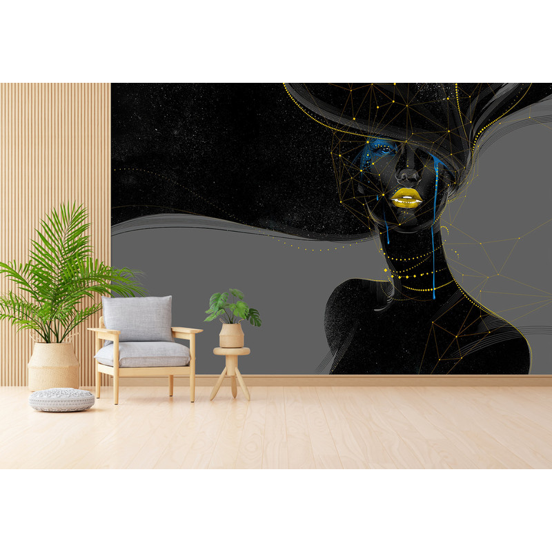 3D Wall Art, Removable Wall Paper, Wallpaper Art, Gift For Her, Black Woman With Golden Lips Wallpaper, African Woman Wall Art, Woman Poster.jpg