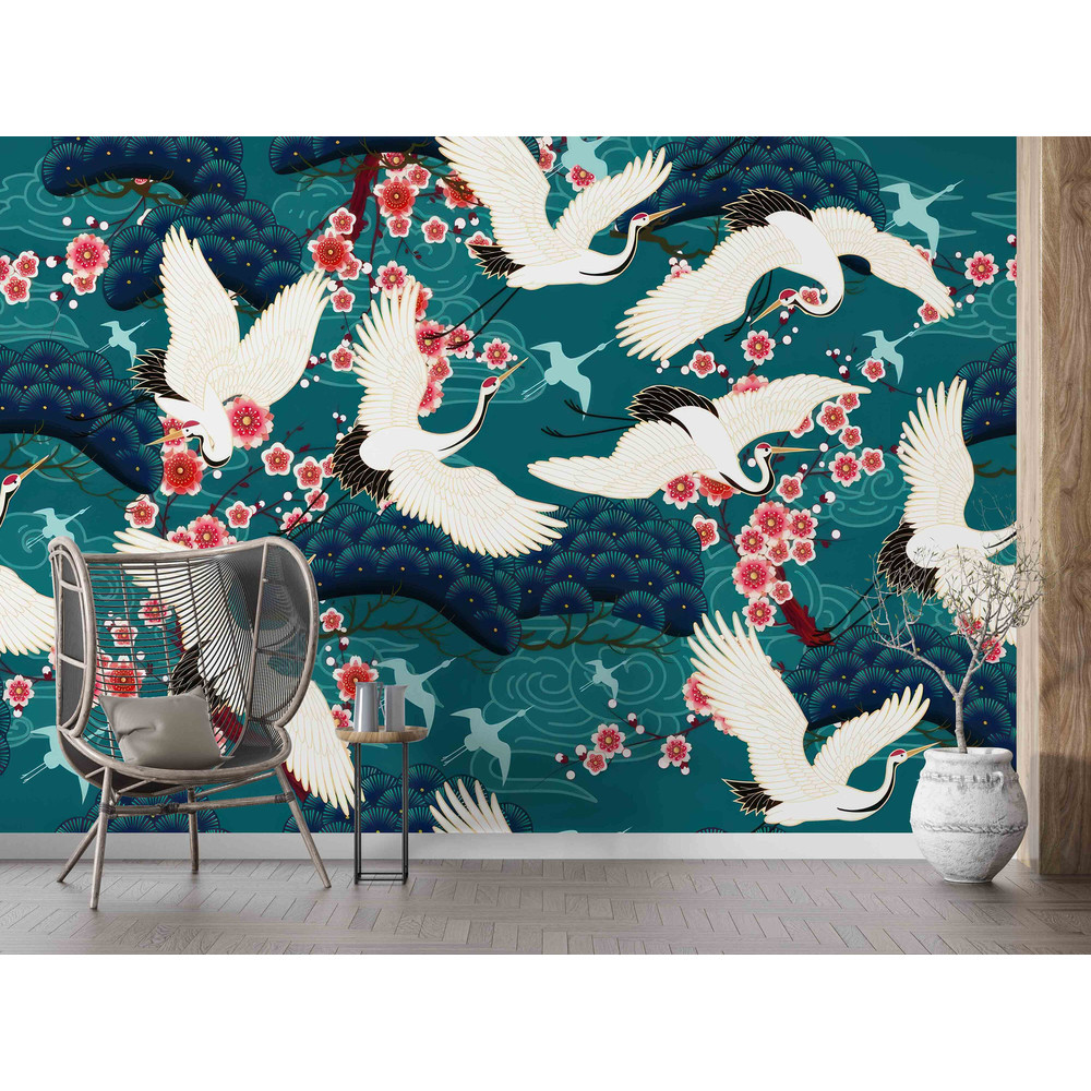 3D Wall Art, Japanese Cranes Wall Poster, Trendy Paper Art, Japanese Wall Decor, Animal Wall Decor, Wallpaper Patent, Living Room Wallpaper,.jpg
