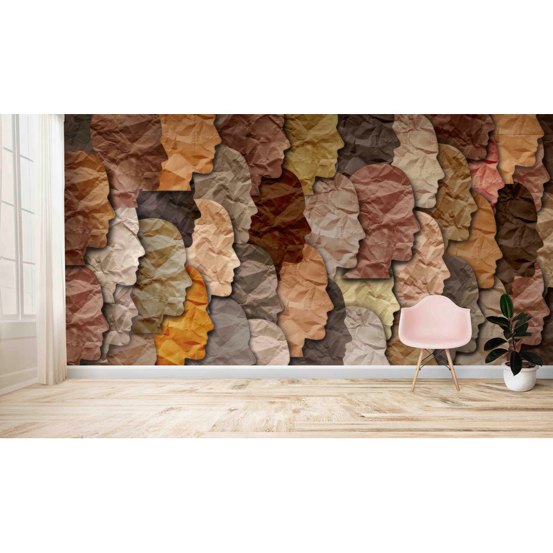 Abstract Faces Mural, African Wall Paper, African American Wall Art, Wall Covering, Brown Wall Print, Abstract Wallpaper, Living Room Decor,.jpg