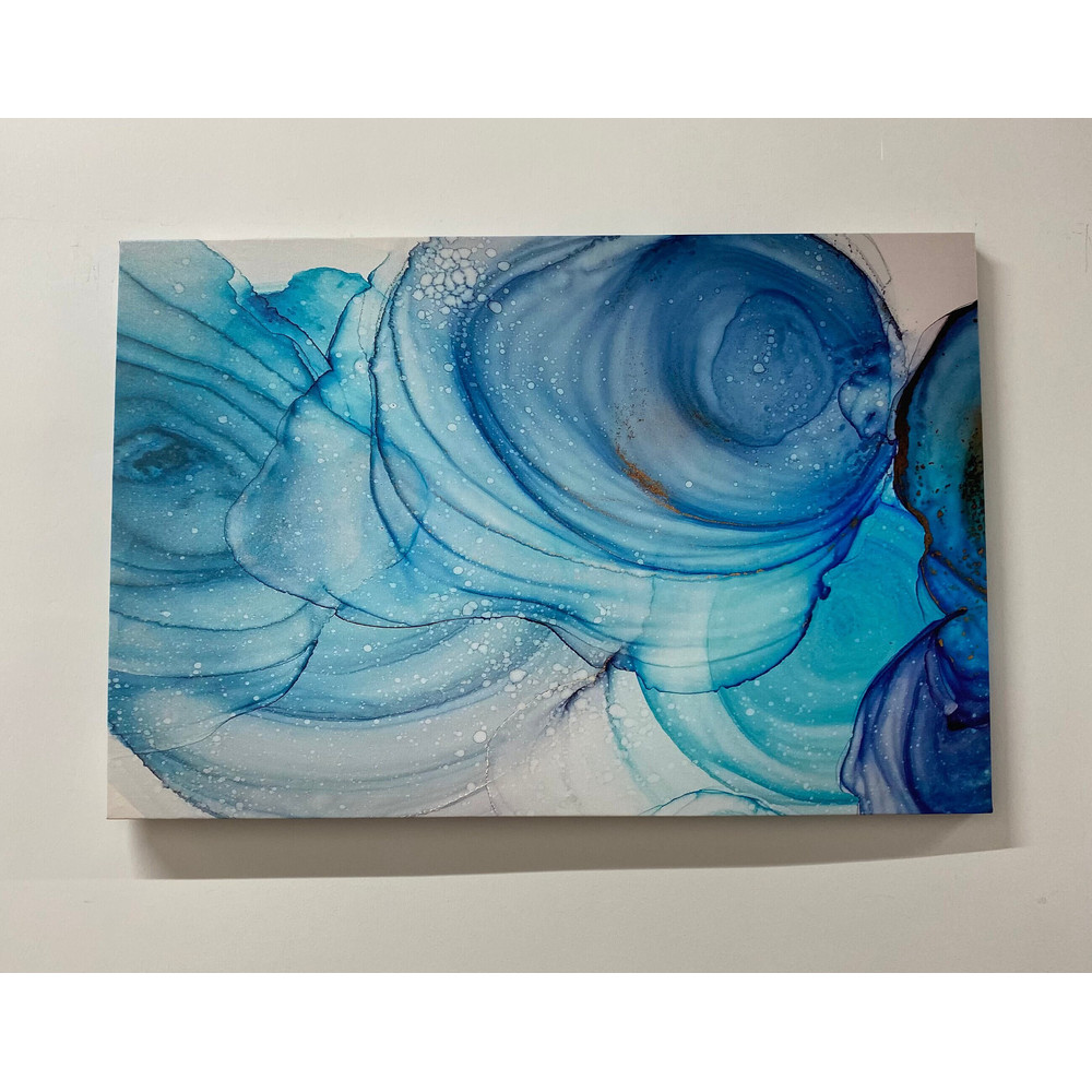 Alcohol Ink Printed,  Blue Marble Glass Wall Art, Abstract Marble Glass Panel, Canvas Wall Art Poster, Personalized Gift For Mom Wall Decor,.jpg