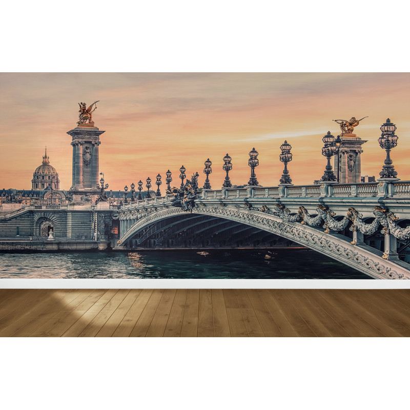 Alexandre III Bridge Wall Decals, Sunset In Paris Wall Art, Bridge View Wallpaper, Paris Landscape Wallpaper, Gift For Him, Custom Wall Art,.jpg