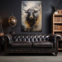 black bull wall art, ox abstract painting extra large canvas print, framed or unframed ready to hang