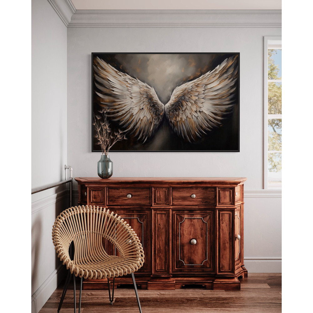 Angel Wings Wall Art - Abstract Oil Painting Printed on Canvas - Religious Painting - Framed Ready To Hang.jpg