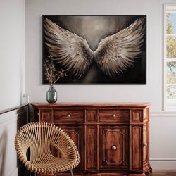 angel wings wall art - abstract oil painting printed on canvas - religious painting - framed ready to hang