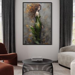 beautiful mermaid painting canvas print - mystical wall art, fantasy creature wall art framed ready to hang