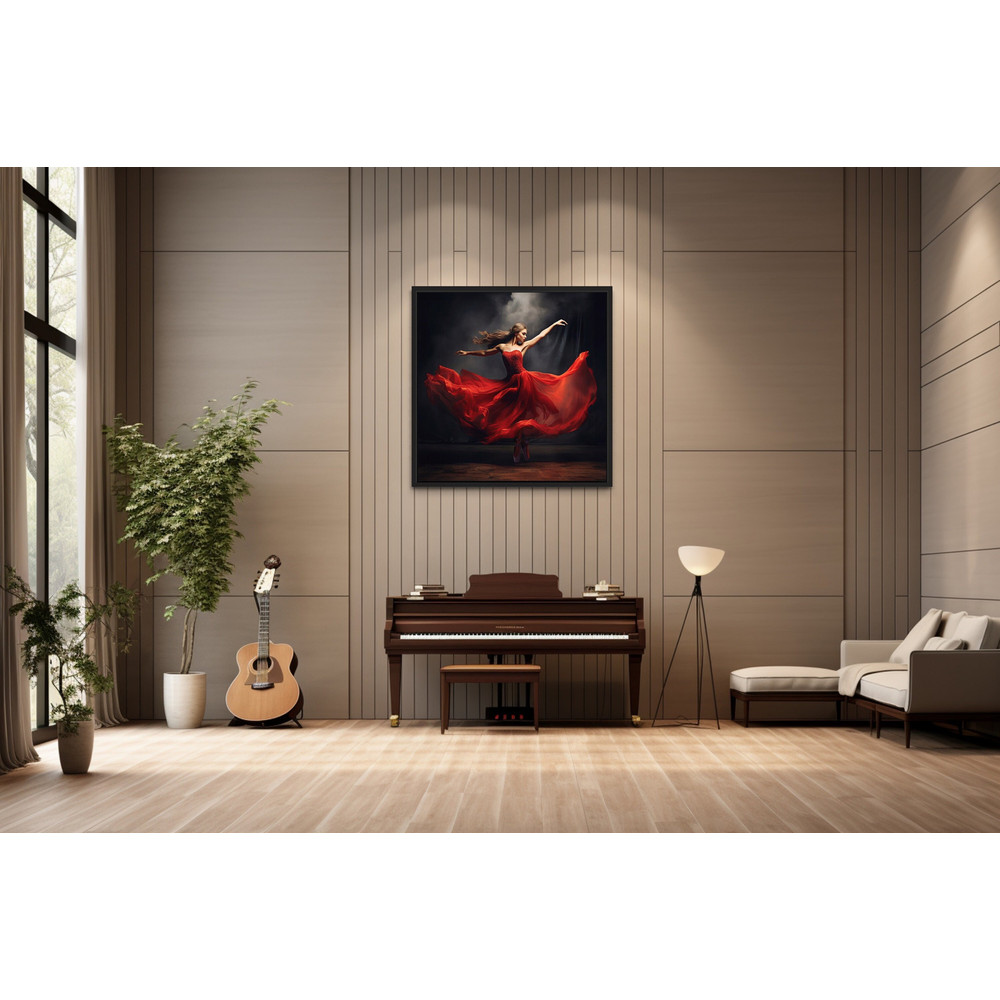 Ballerina In Red Dress Dancing Painting, Dance Room Wall Art, Ballet Wall Decor FramedUnframed Ready To Hang.jpg