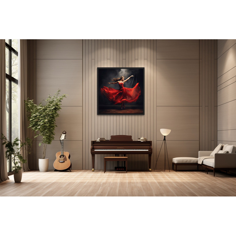 Ballerina In Red Dress Dancing Painting, Dance Room Wall Art, Ballet Wall Decor FramedUnframed Ready To Hang.jpg