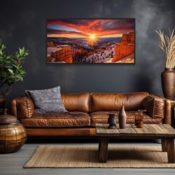 bryce canyon sunset photo style painting canvas print, utah landscape wall art, framed unframed ready to hang