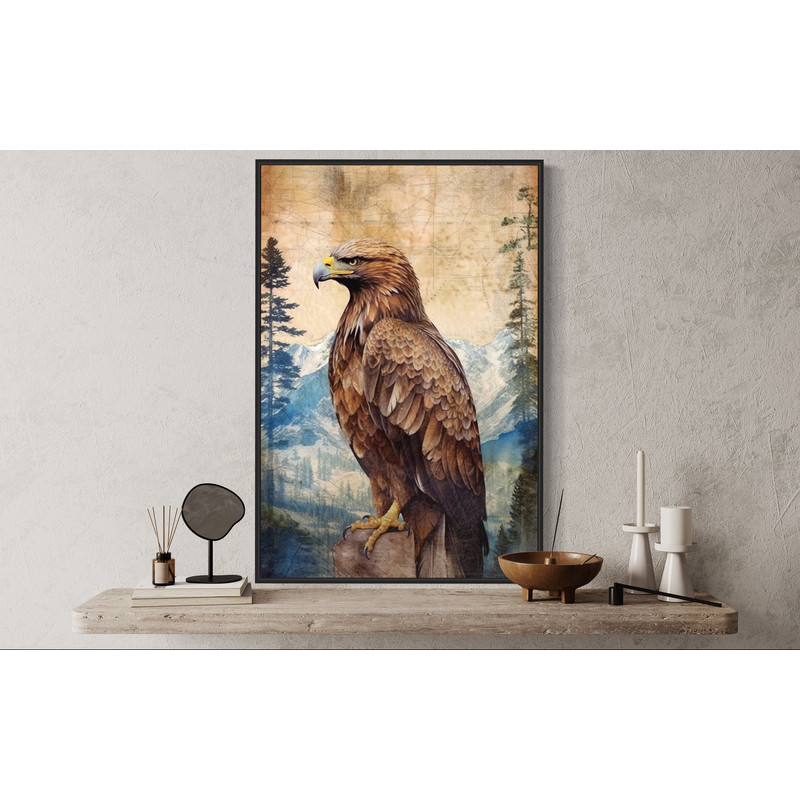 Cool Eagle Wall Art - Eagle In Mountains Sitting On a Rock Painting Canvas Print - Framed Or Unframed Ready To Hang.jpg