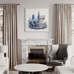 candles and vase watercolor painting canvas print, classy vintage living room wall art framedunframed ready to hang