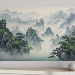 chinese wall art - traditional chinese mountain landscape in shan shui hua style painting canvas print ready to hang