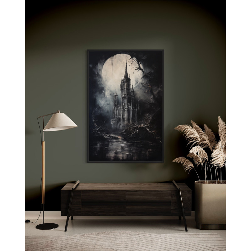 Dark Gothic Castle Painting Canvas Print, Halloween Wall Art, Dark Academia Moody Decor Framed Ready To Hang ChatGPT.jpg