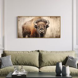 american bison extra large farmhouse rustic wall art - bison painting print on canvas framed, unframed, ready to hang