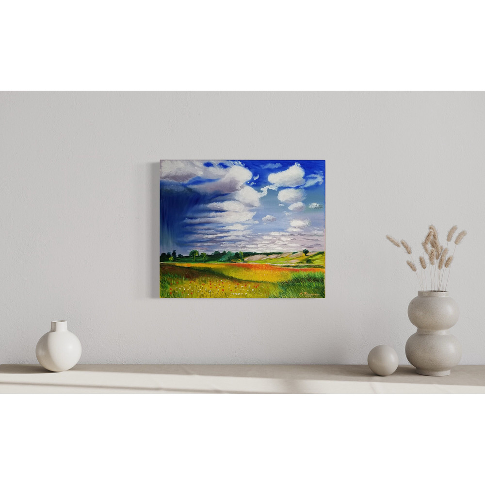 Colorful Countryside Original Impressionist Oil Painting on Canvas, Farmhouse Wall Art, Country Field Landscape Artwork.jpg