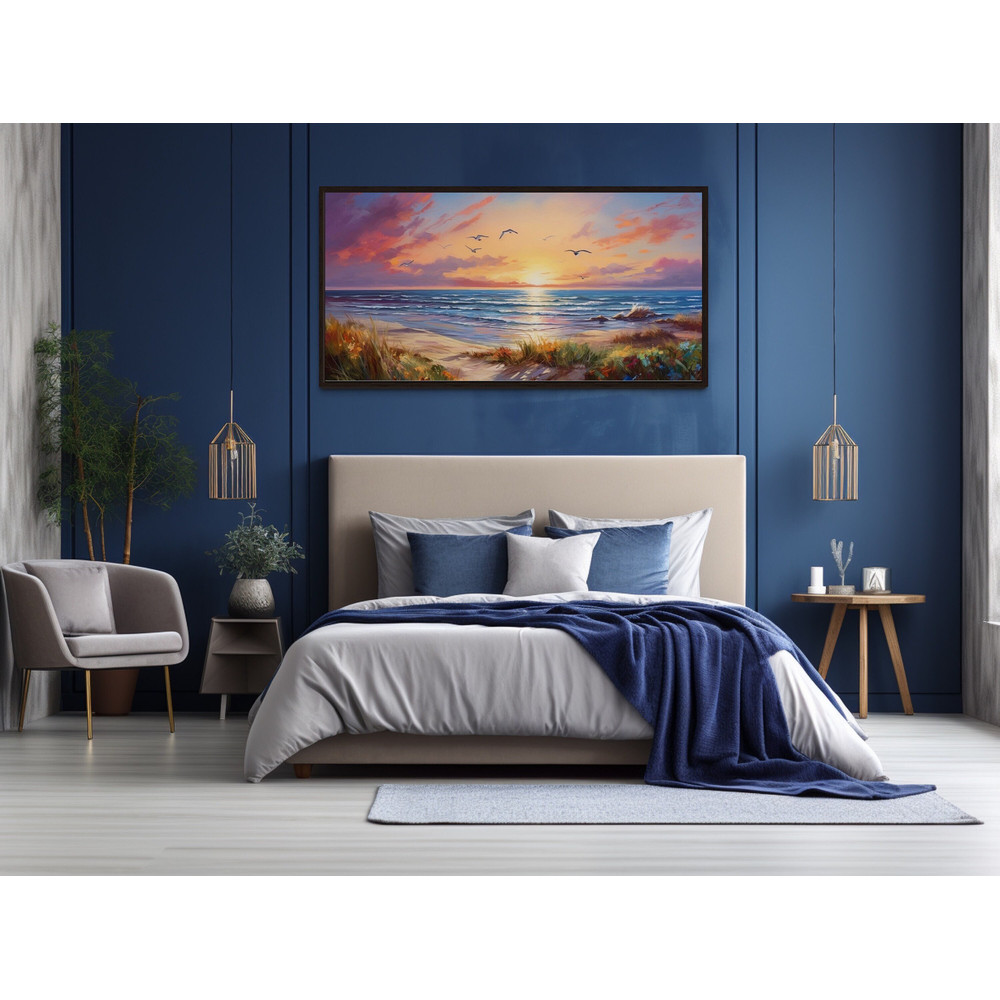 Colorful Beach Sunset Painting Canvas Print, Coastal View Wall Art, Beach House Wall Decor Framed Unframed Ready To Hang.jpg