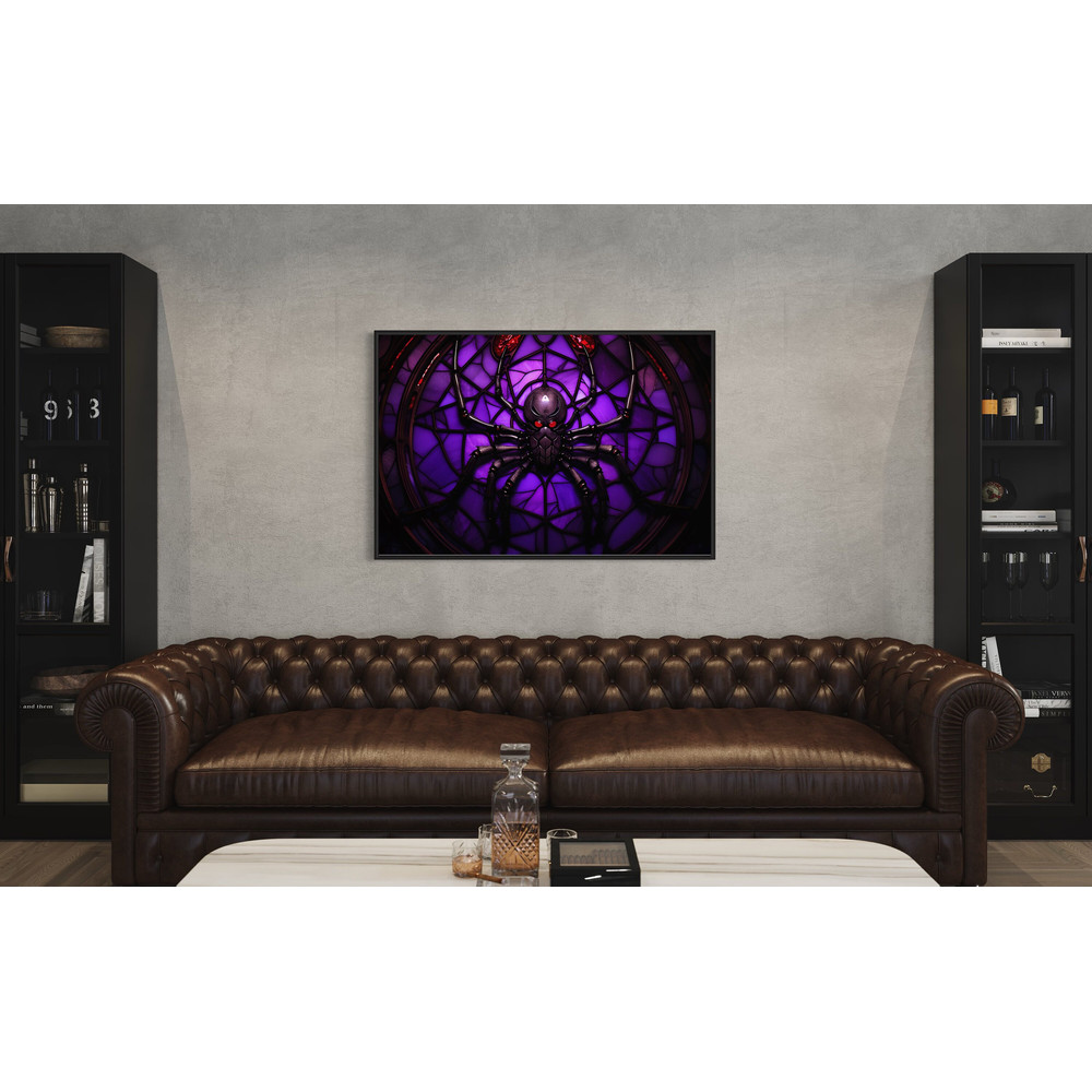 Dark Academia Wall Art, Gothic Spider Painting Canvas Print, Stained Glass Style Moody Spider Wall Decor, Ready To Hang.jpg