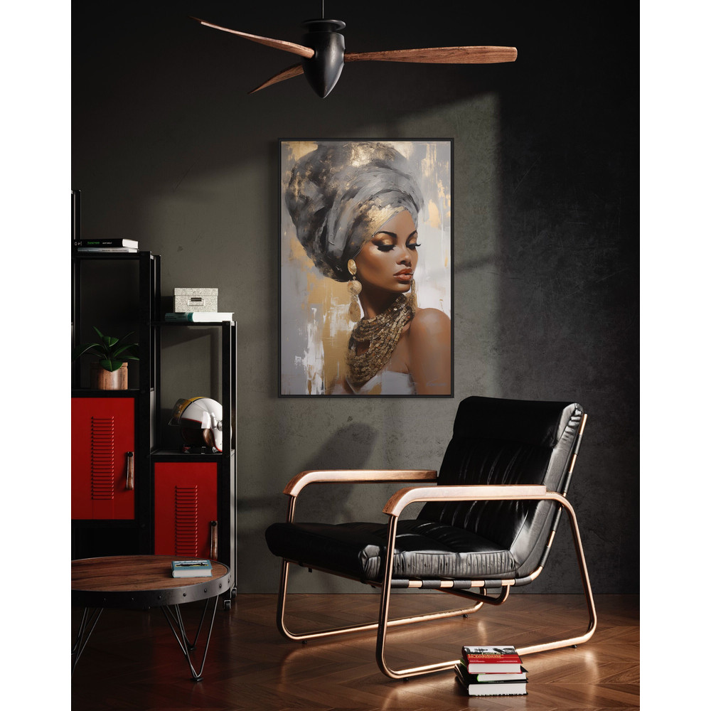 African Woman Painting Canvas Print, Beautiful Black Woman Portrait Wall Art, Extra Large Wall Decor Framed Ready To Hang.jpg
