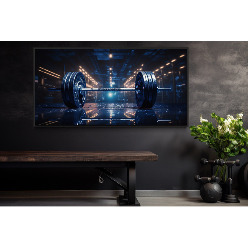 Barbell Painting Canvas Print, Gym Wall Art, Man Cave Wall Decor, Motivational Sports Fitness Artwork Framed Ready To Hang.jpg