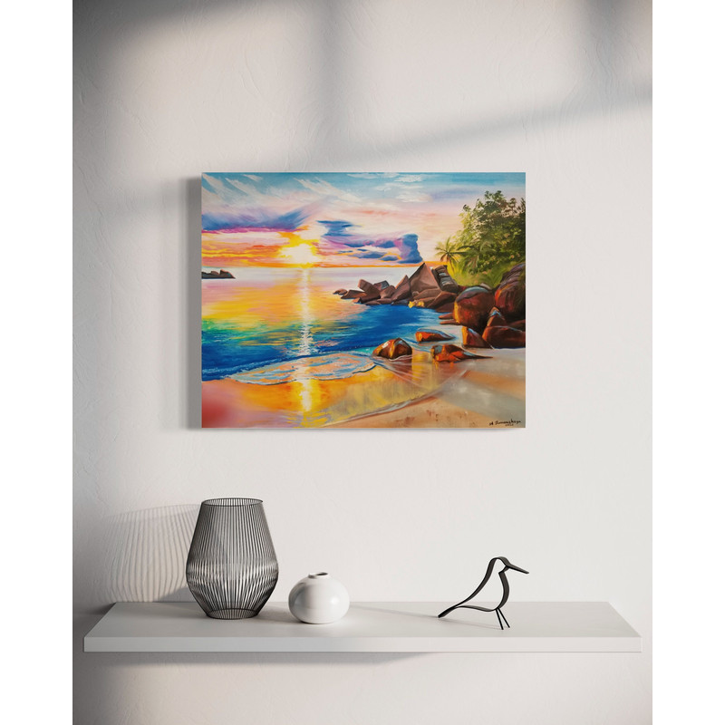 Colorful Beach Sunset Original Impressionist Oil Painting on Canvas, Caribbean Wall Art, Coastal Tropical Original Painting.jpg
