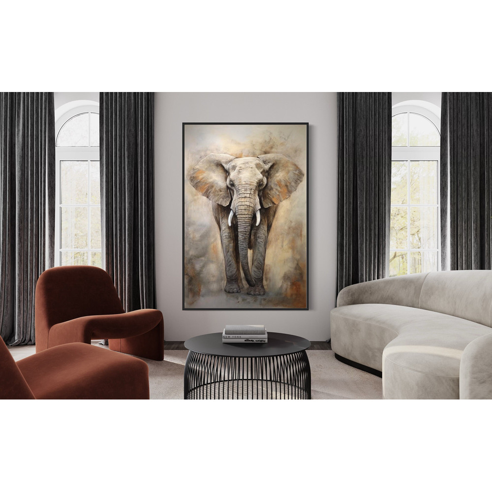 African Elephant Wall Art, Abstract Painting Extra Large Canvas Print, Man Cave, Game Room Decor, Framed Or Unframed Ready To Hang.jpg