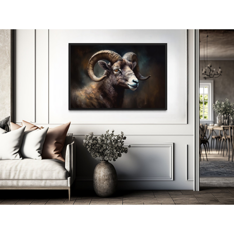 Bighorn Sheep Portrait Painting Canvas Print, Bighorn Wall Art, Rustic Farmhouse, Cabin Wall Decor, Framed Unframed Ready to Hang.jpg