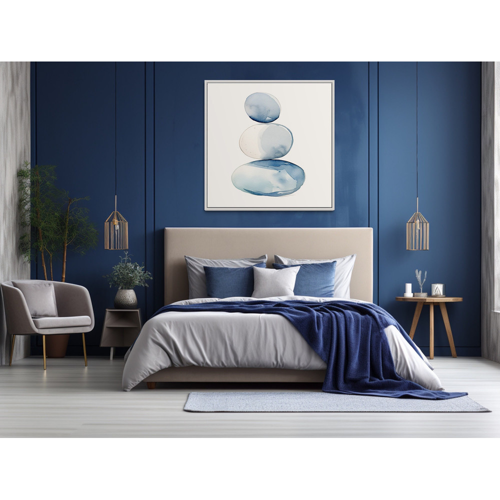 Blue Stacked Rocks Watercolor Square Painting Canvas Print, Living Room Classy Designer Look Wall Art FramedUnframed Ready To Hang.jpg