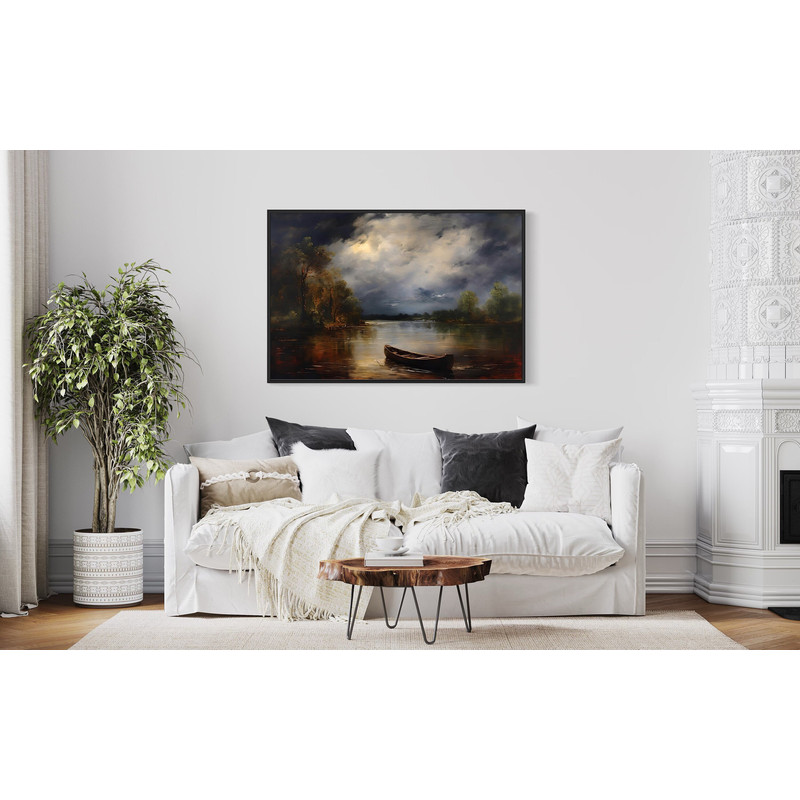 Cabin, Lakehouse Wall Art - Vintage Lake And Canoe Painting Canvas Print - Cabin, Cottage Decor - Framed Or Unframed Ready To Hang.jpg