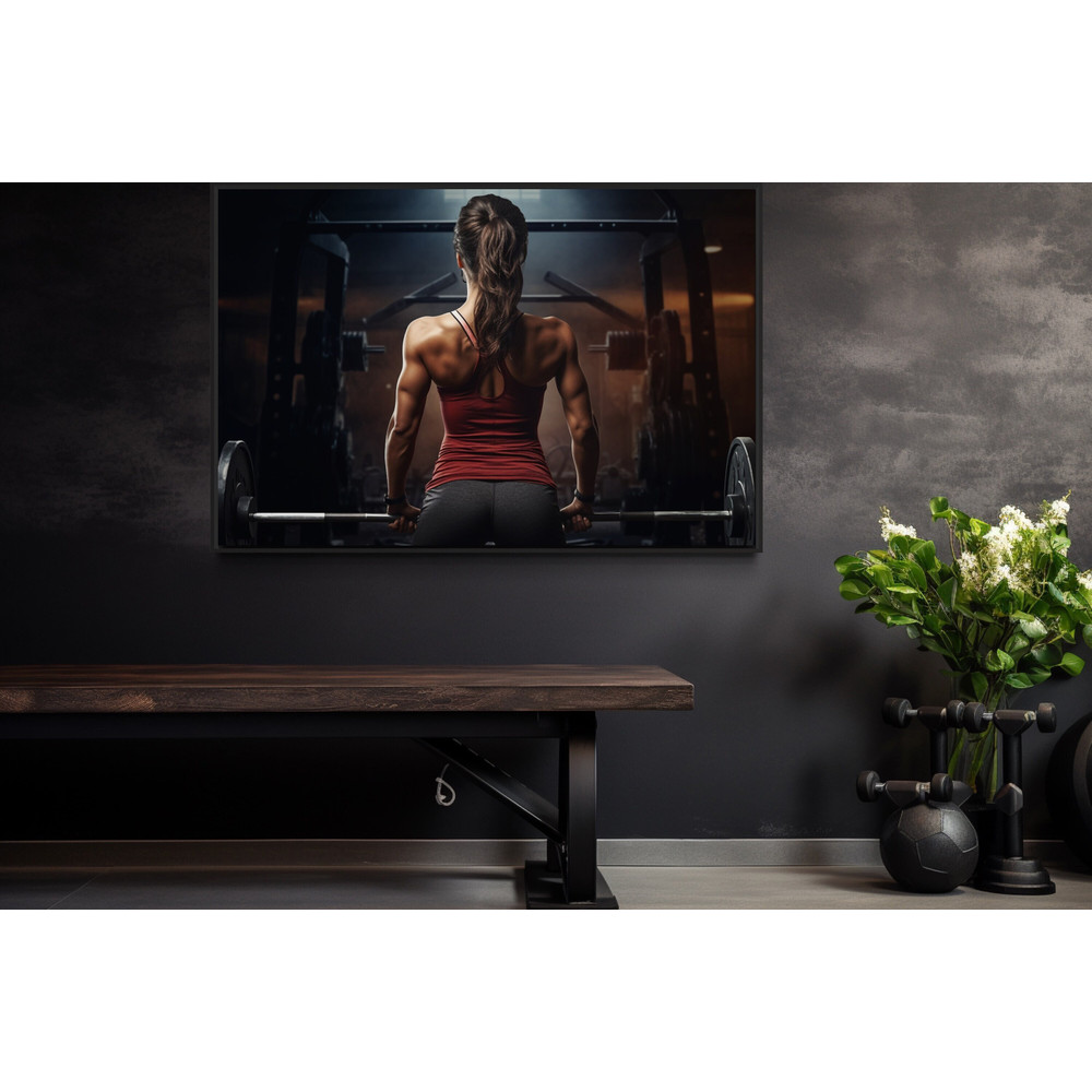 Athletic Woman Lifting Barbell Painting Canvas Print, Women Gym Wall Art, Fitness Motivation Wall Decor Framed Unframed Ready to Hang.jpg