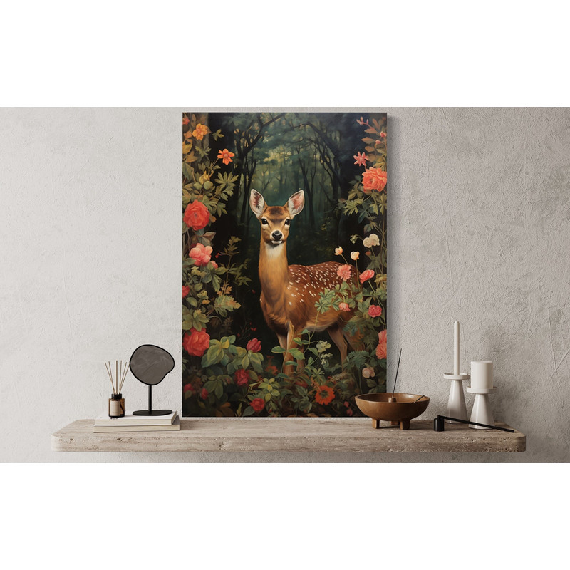 Cottagecore Art Print - Fawn Baby Deer In The Forest Painting Canvas Print or Poster, Cabin, Forestcore Wall Art Framed Ready To Hang.jpg