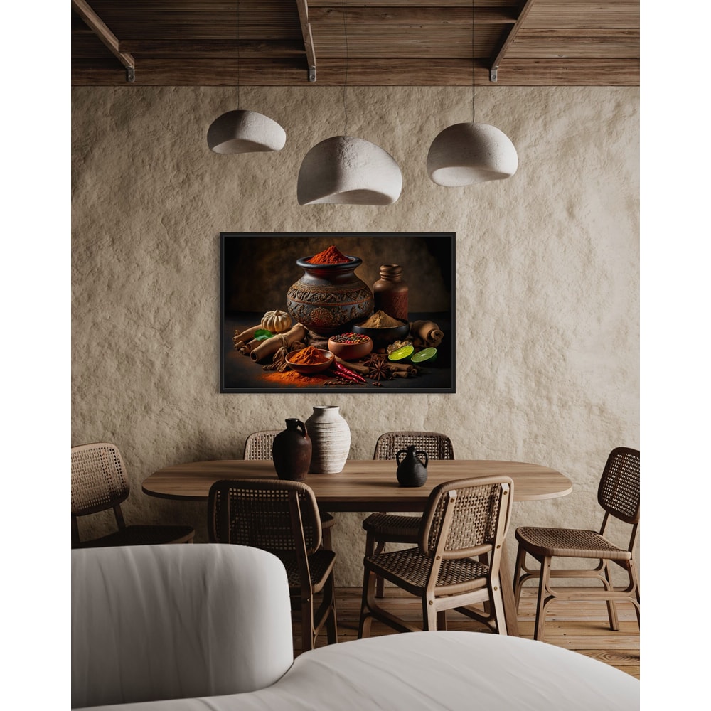 Dining Room Wall Art, Spices And Herbs Painting Canvas Print, Modern Oriental Still Life Art, Kitchen Wall Decor Framed Ready To Hang.jpg