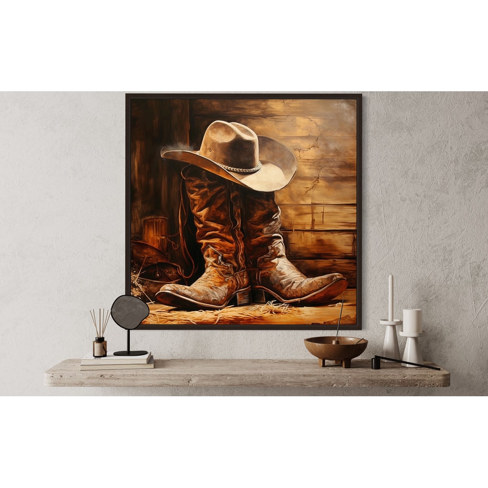 Cowboy Hat and Boots Painting Canvas Print, Cowboy Wild West Wall Art, Ranch Wall Decor, Man Cave Decor, Western Artwork Ready To Hang.jpg