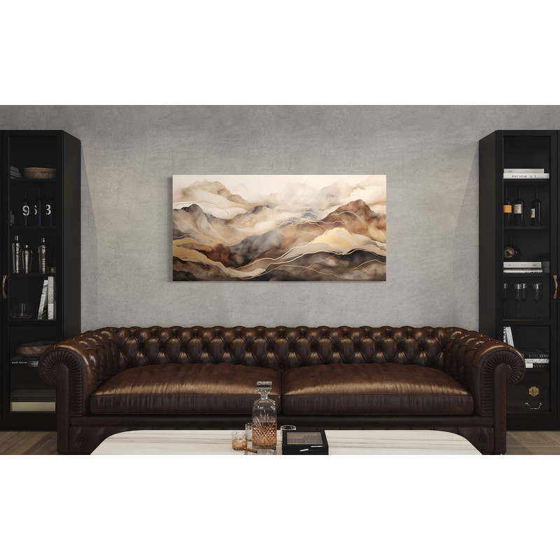 Brown Beige Wall Art, Abstract Marble Mountain Landscape Painting Canvas Print, Long Horizontal Living Room Bedroom Decor Ready To Hang.jpg