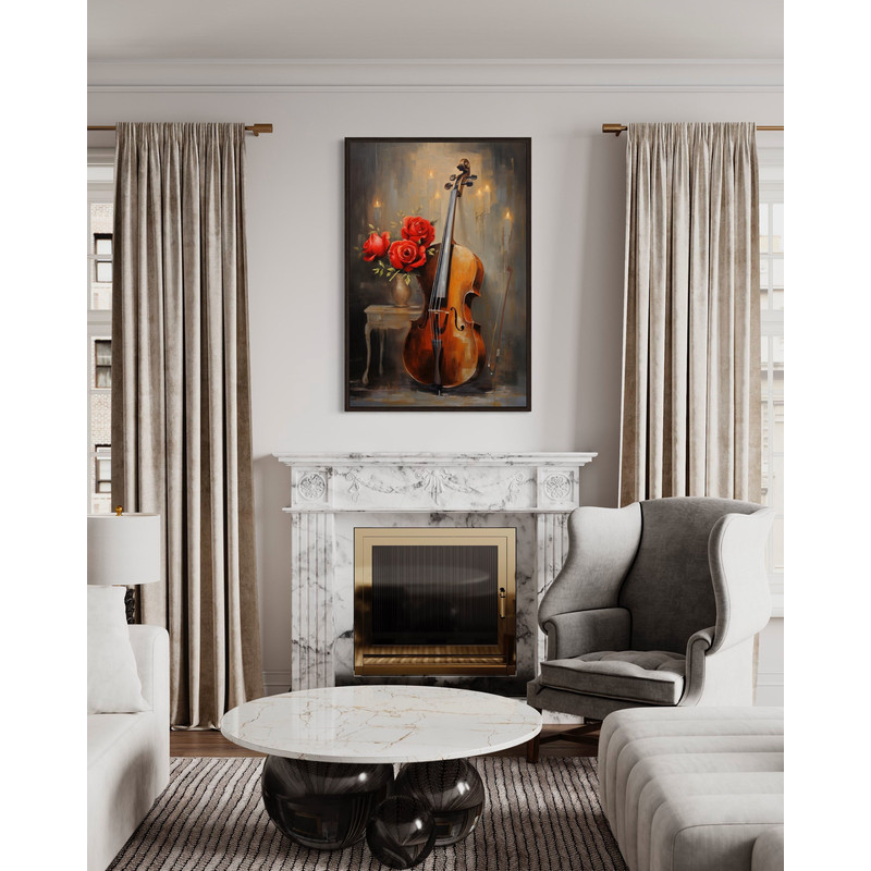 Cello Painting Canvas Print, String Music Instruments Wall Decor, Gift for Musicians, Music Room Wall Art Framed Unframed Ready to Hang.jpg