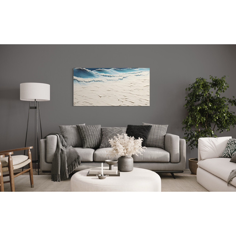 Abstract Sea Beach Landscape 3D Effect Painting Canvas Print, Minimalist Modern Wall Art, Neutral Coastal Abstract Artwork Ready To Hang.jpg