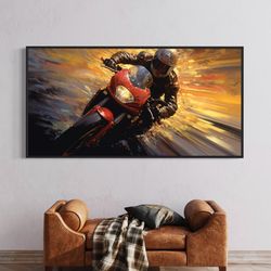 abstract motor bike wall art, motorcycle sports painting canvas print, man cave wall art, game room decor framed, unfram