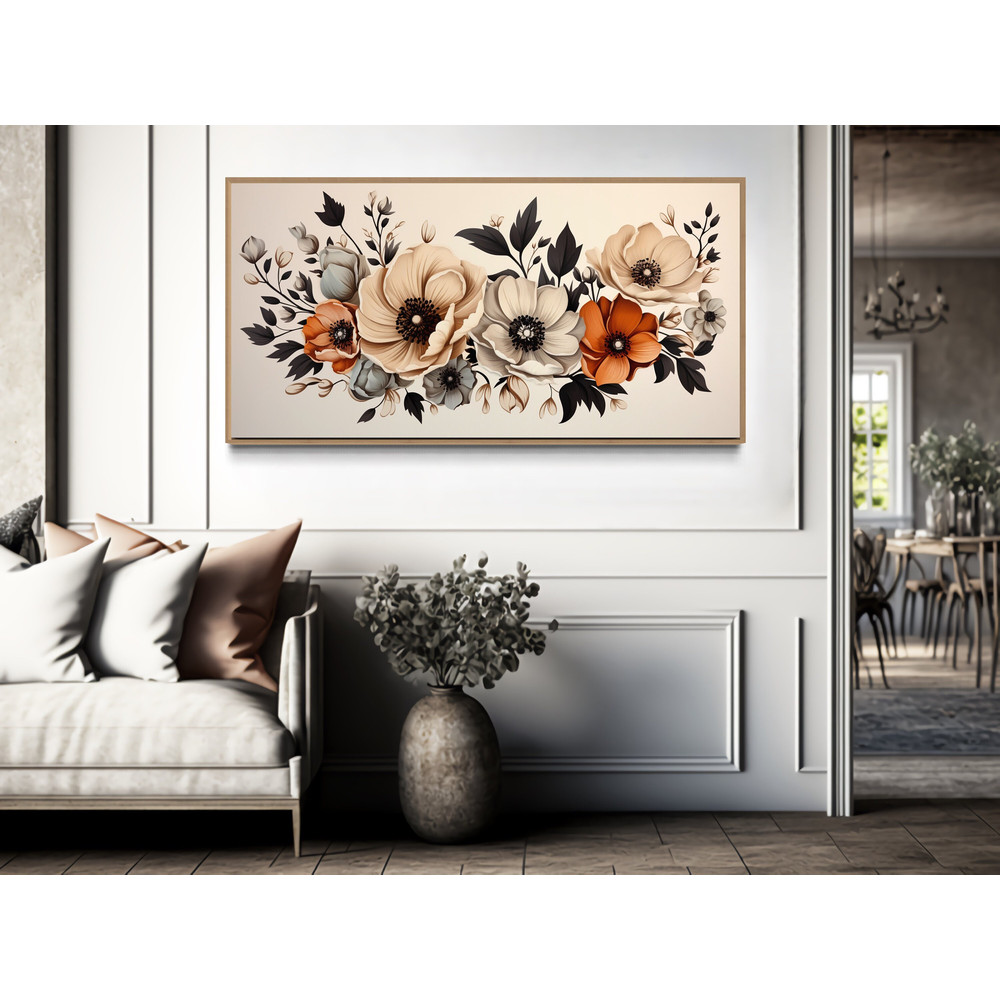 Botanical Wall Art, Vintage Brown Beige Neutral Flowers Painting Canvas Print, Rustic Farmhouse Wall Decor, Boho Floral Art Ready To Hang.jpg
