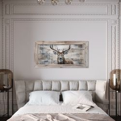 deer painting on wood canvas print extra large farmhouse wall art, elk rustic chic wall art, cabin decor framed, unfram