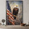 Bald Eagle With American Flag Wall Art - Patriotic Eagle Perched On Branch Rustic Painting Canvas Print - Framed Or Unframed Ready To Hang.jpg