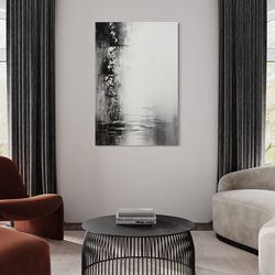 black and white abstract wall art, living room classy painting canvas print, modern monochrome wall decor framed or unfr