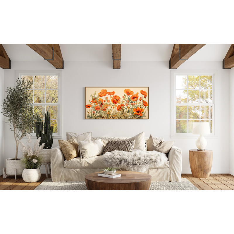 California Poppies Floral Botanical Watercolor Painting Canvas Print, Minimalist Modern Art Boho Farmhouse Wall Decor Framed Ready To Hang.jpg