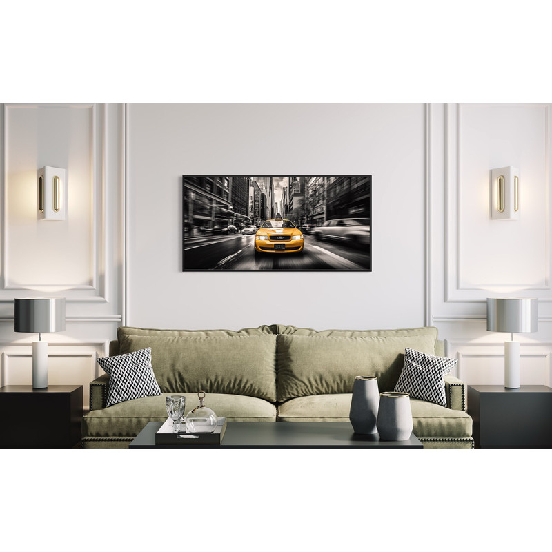 Black And White New York City Yellow Taxi Photography Style Painting Canvas Print, New York Wall Art, Office Wall Art Framed, Ready To Hang.jpg